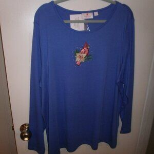 Quacker Factory woman's top Royal blue with cardinal 2X NWT